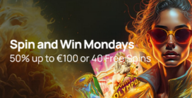 Spin and Win Mondays<br>50% up to A$100 or 40 FS